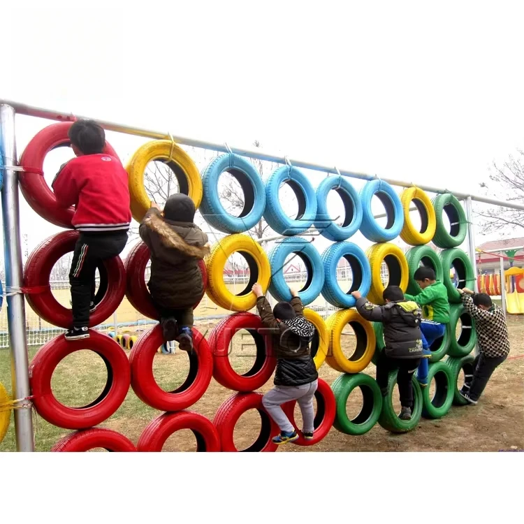 Popular Children Amusement Park Equipment Tire Climbing Wall Outdoor Playground With Slide