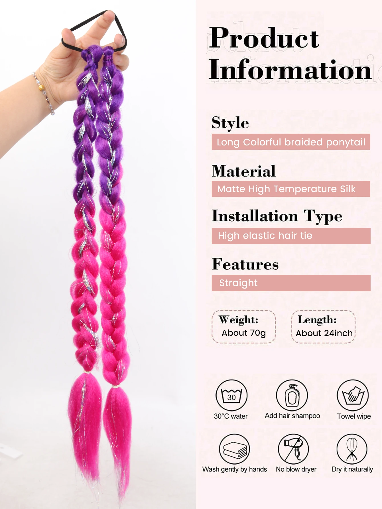OLACARE Synthetic Braid Ombre With Elastic Tie Double Braided Ponytail Wig Suitable for Women's Daily Wear Holidays