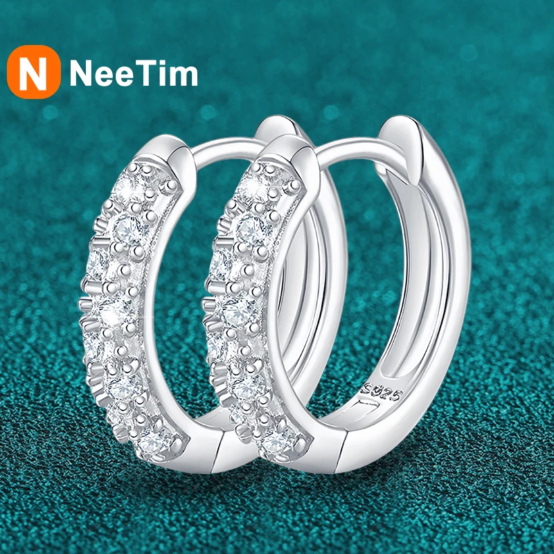 

NeeTim Full Moissanite Hoop Earrings for Women Sparkling Wedding Party Earring 925 Sterling Silver Jewelry Certified 2024 Trend