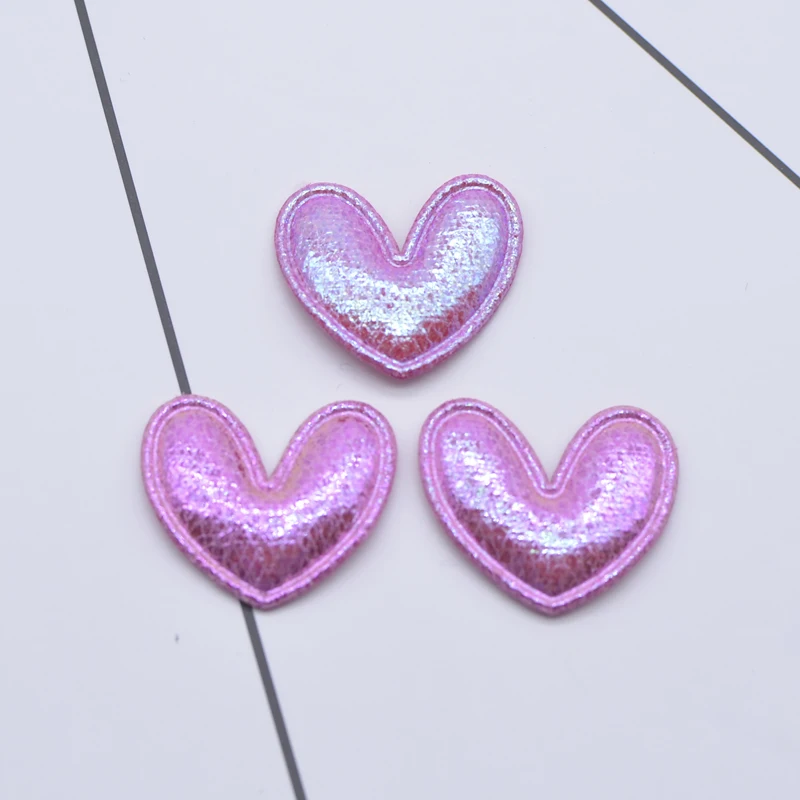100 pièces de patchs en cuir brillant rembourrés en forme de cœur de 25*22mm, appliques pour vêtemen