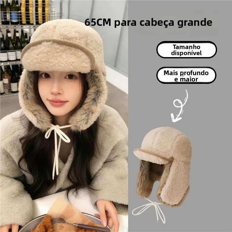 bonnet-lei-feng-en-velours-d'agneau-epais-coupe-vent-chaud-protection-des-oreilles-ideal-pour-le-ski-et-les-activites-de-plein-air-grande-taille-style-decontracte-visiere-courte