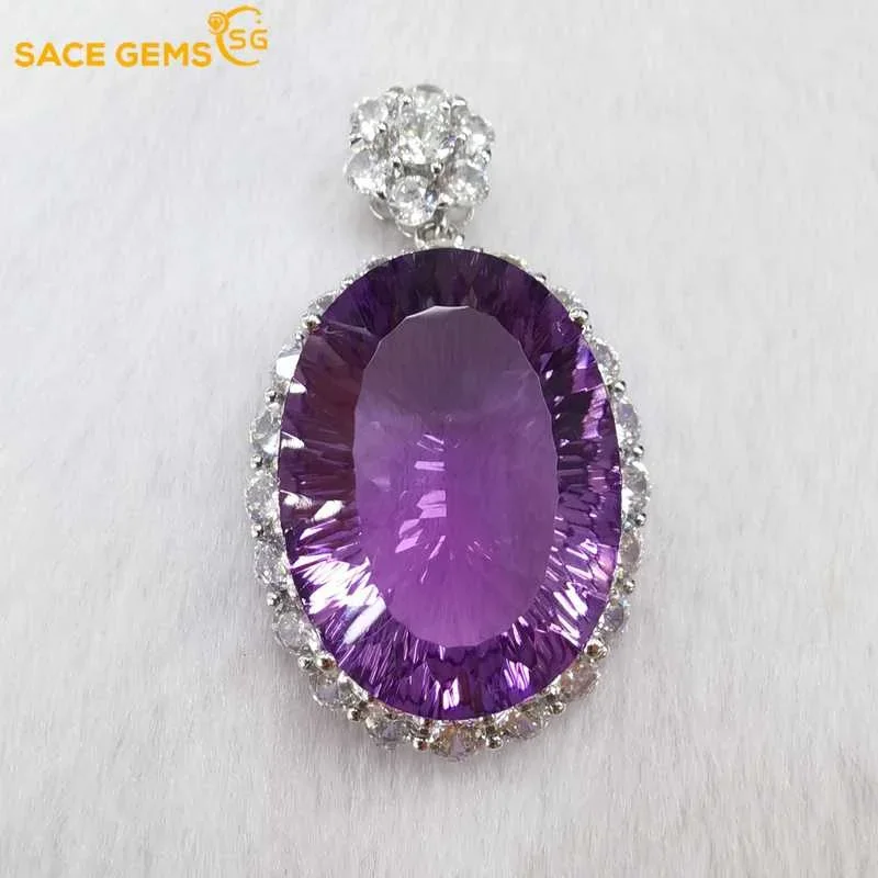 SACE GEMS New Arrival Trend Natual Amethyst Pendant Necklace 925 Sterling Silver for Women Wedding Party Fine Jewelry Gift