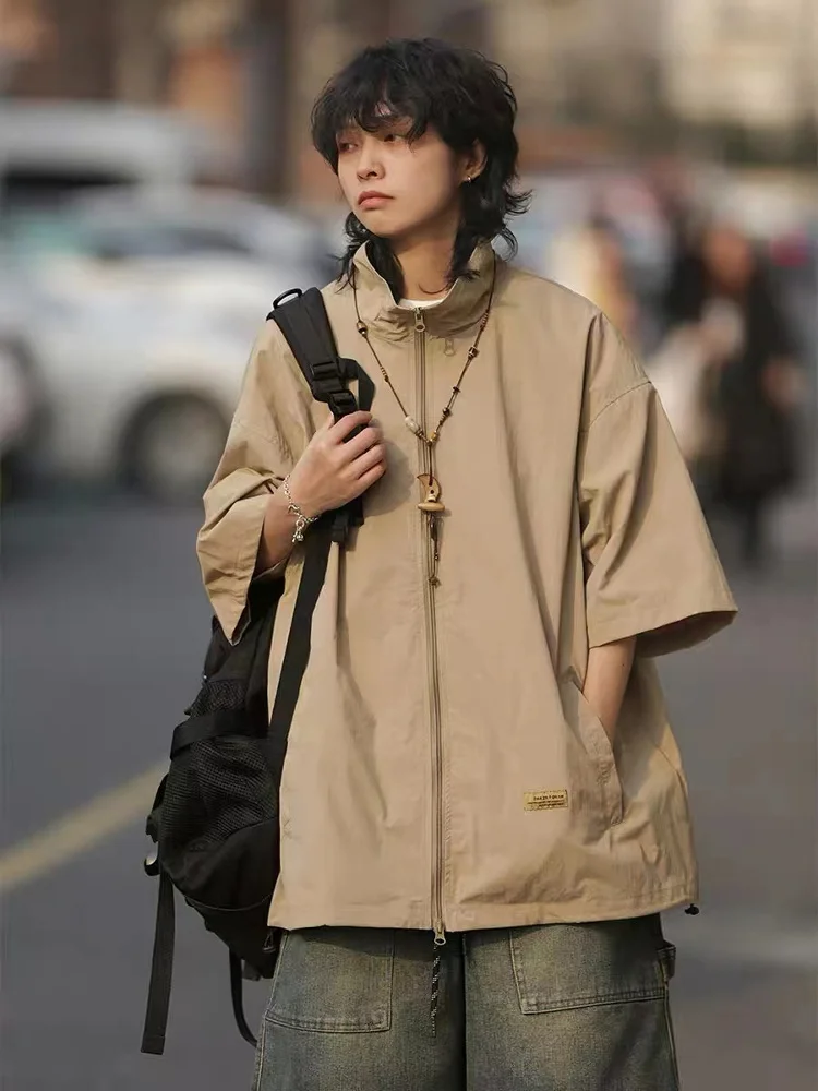 

Summer Japanese Retro ort Sve irt Loose Casual Loose Function Workwear f Sve Trendy Men's And Women's New Sle