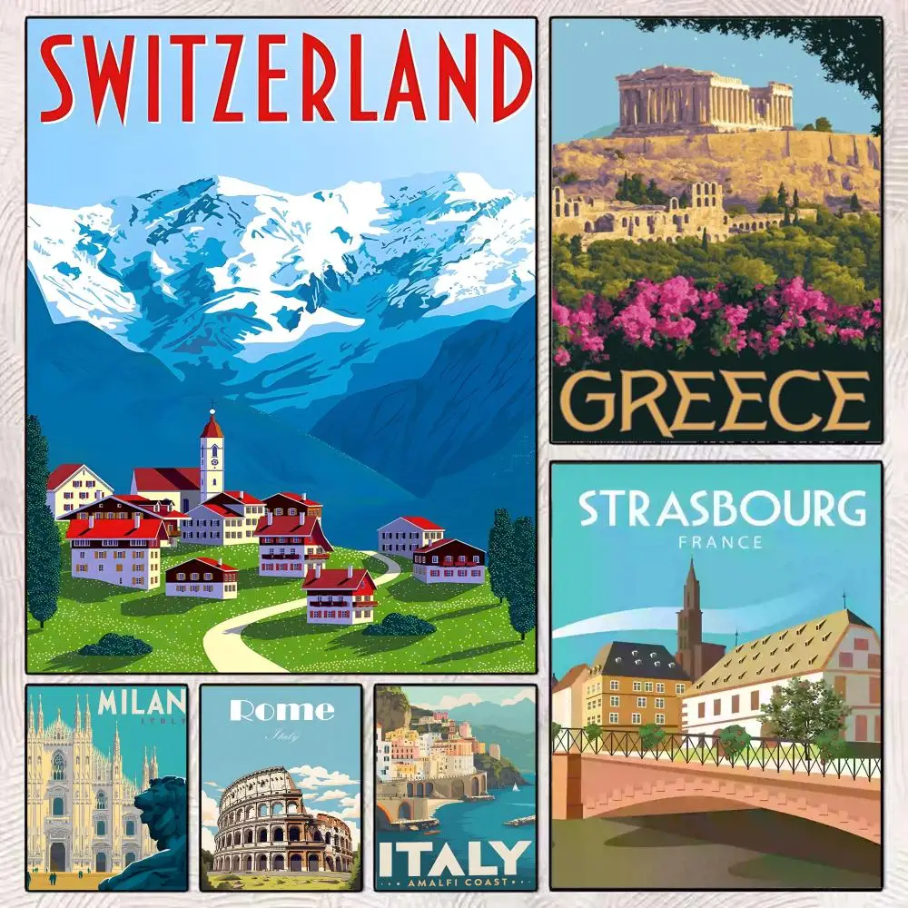 

Italy Rome Switzerland Travel Poster Poster HD Art Mural Wallart Waterproof Vintage Print Decor for Home Decoration DIY Durable