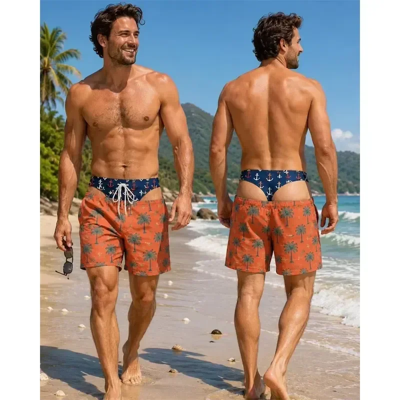 Shorts Comfortable Breathable Casual 2026 New Men 3D Print Funny Padded Butt Swim Trunks Hawaii Theme Quick Dry Beach Shorts