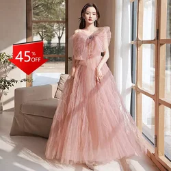 Vestido de noche de hada rosa para mujer, vestido de fiesta brillante, elegante, temperamento