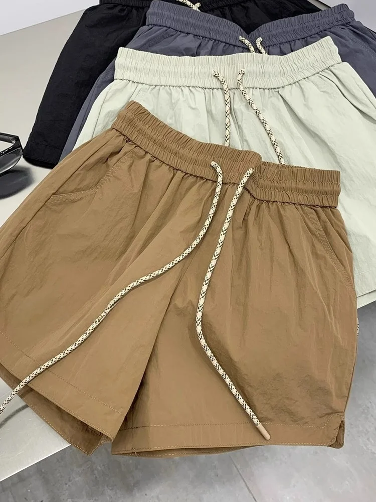 Retro Amerikanische Arbeitskleidung Qui Dry orts Frauen Sommer Hohe Taille A-Line Breite Bein Hosen Lose Abnehmen Hot Pants Casual Sport...