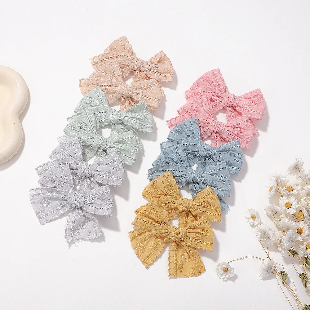 2Pcs/Set Baby Hair Clips for Girls Cotton Lace Hair Bows Kids Barrette Full Wrapped Hairpins Toddler Hairgrips Hair Accessories