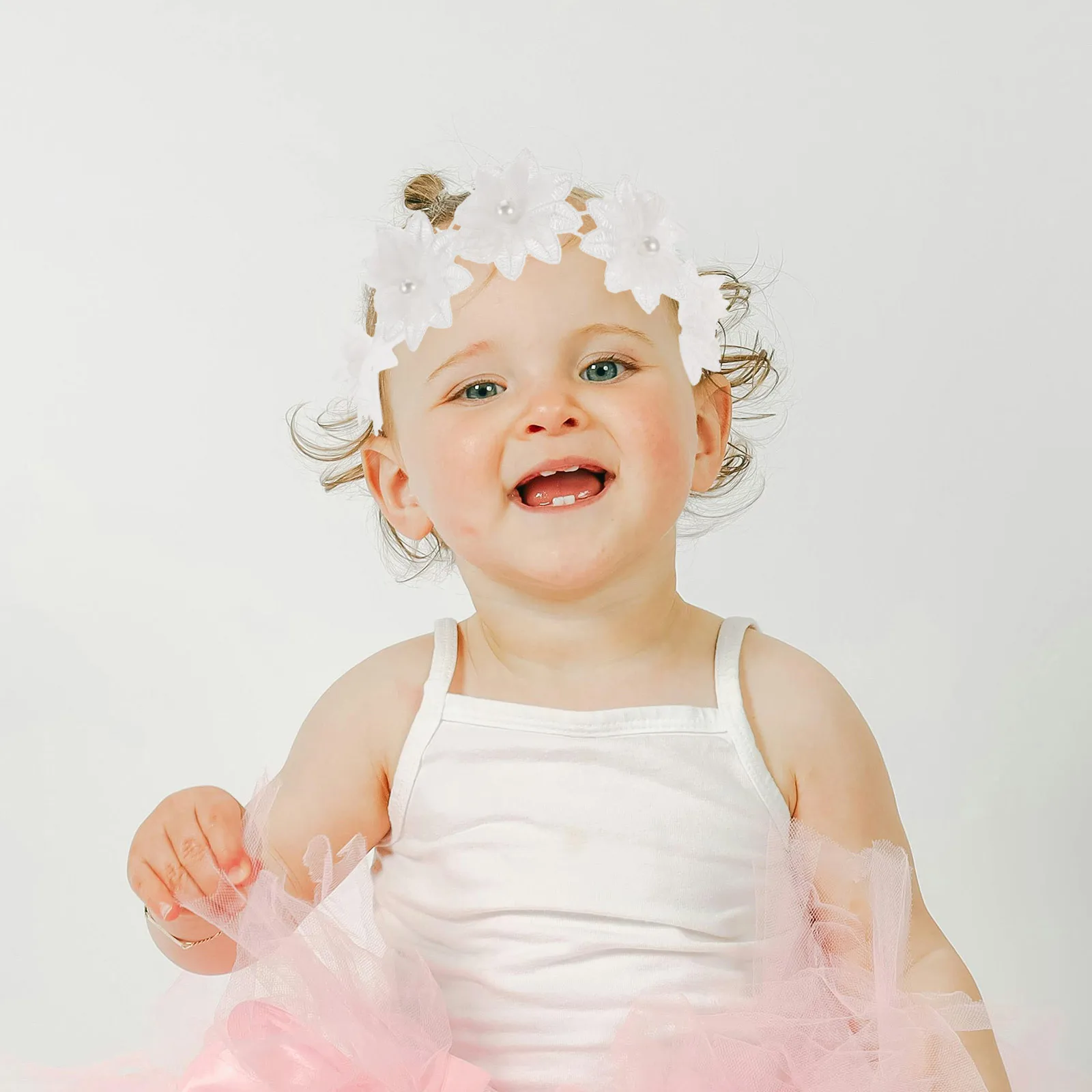 ベビーガールズ用フローラルヘッドバンド 新生児から24ヶ月まで ソフトレースリボン パール付き プリンセススタイル ヘアアクセサリー パーティー用