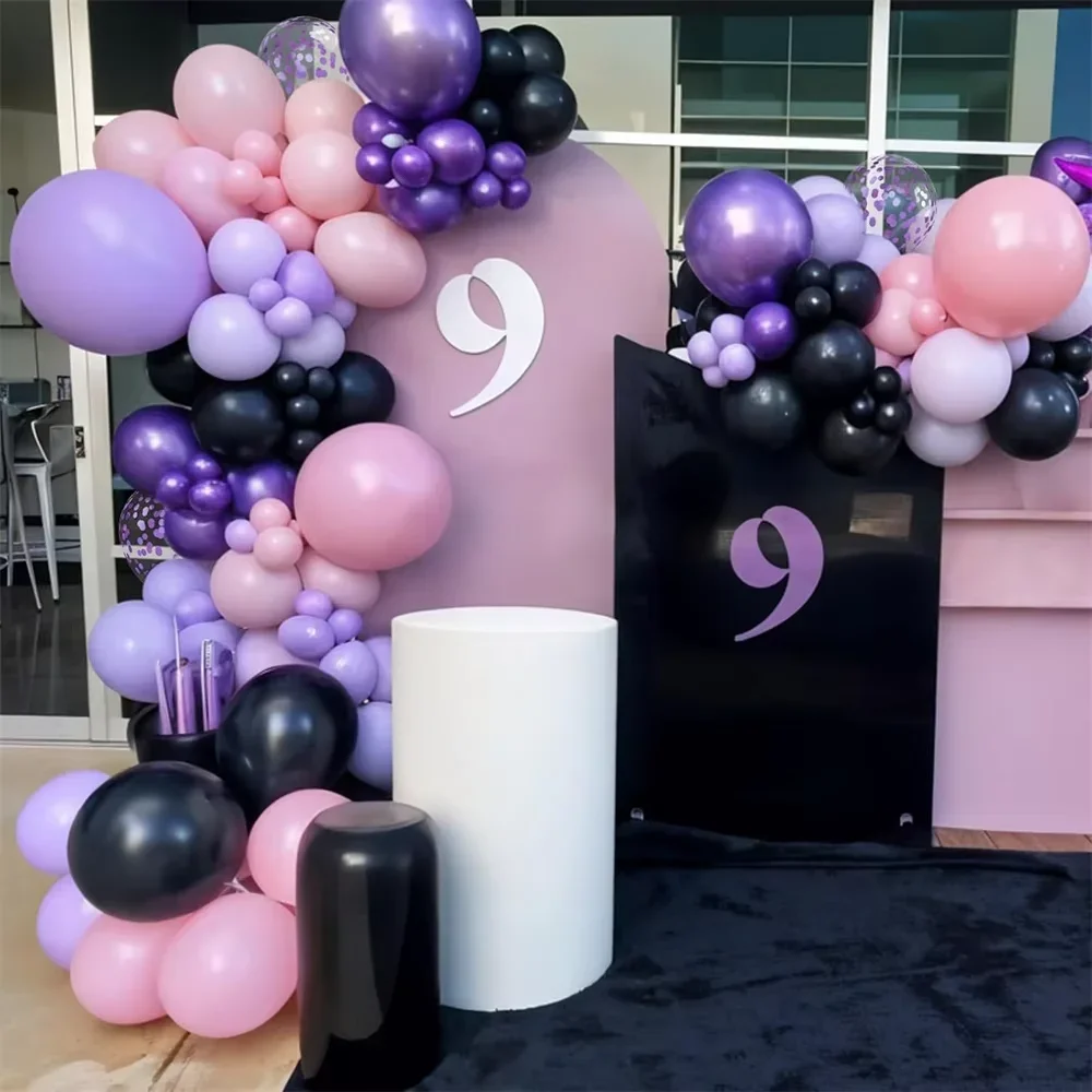 30 قطعة بالونات سوداء باللون الأرجواني الداكن والوردي مقاس 12 بوصة بالونات قصاصات أرجوانية معدنية داكنة للفتيات زينة أعياد الميلاد والهالوين