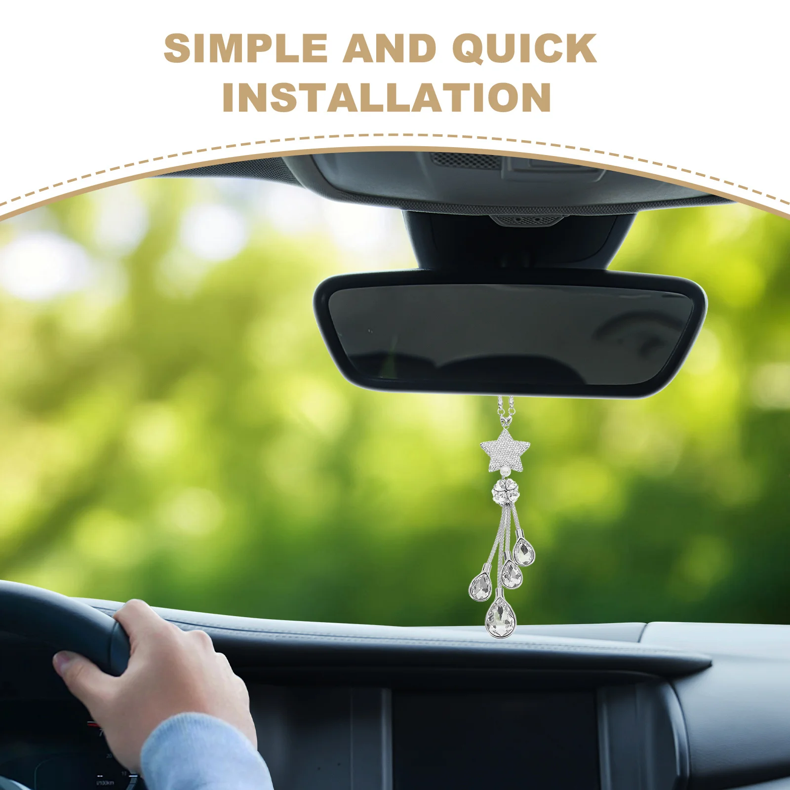 Car Hanging Pendant Rhinestone Crystal Ball Elegant Iron Construction Strong Load-Bearing Capacity Interior Car Decor Rearview