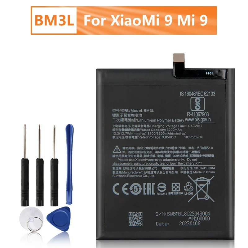 

Replacement BM3L Battery For Xiaomi 9 MI9 M9 MI 9 BM3L Replacement Phone Battery 3300mAh With Free Tools