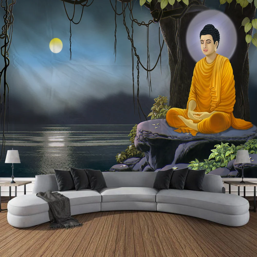 Peaceful Buddha Statue Tapestry Wall Art, Large Tapestry Mural Decoration, Home, Bedroom, Living Room Decoration