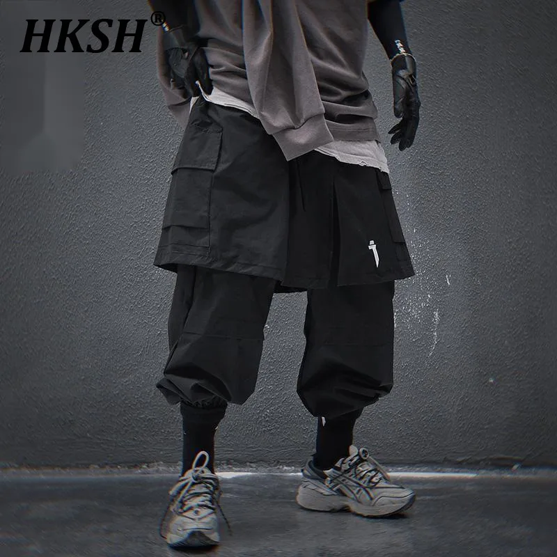 HKSH Heavy 2025 Spring New Men Tide Dark Tactical Style Fake Two-Piece Skirt Pants Loose Casual Leg Tight Trend Techwear HK3829