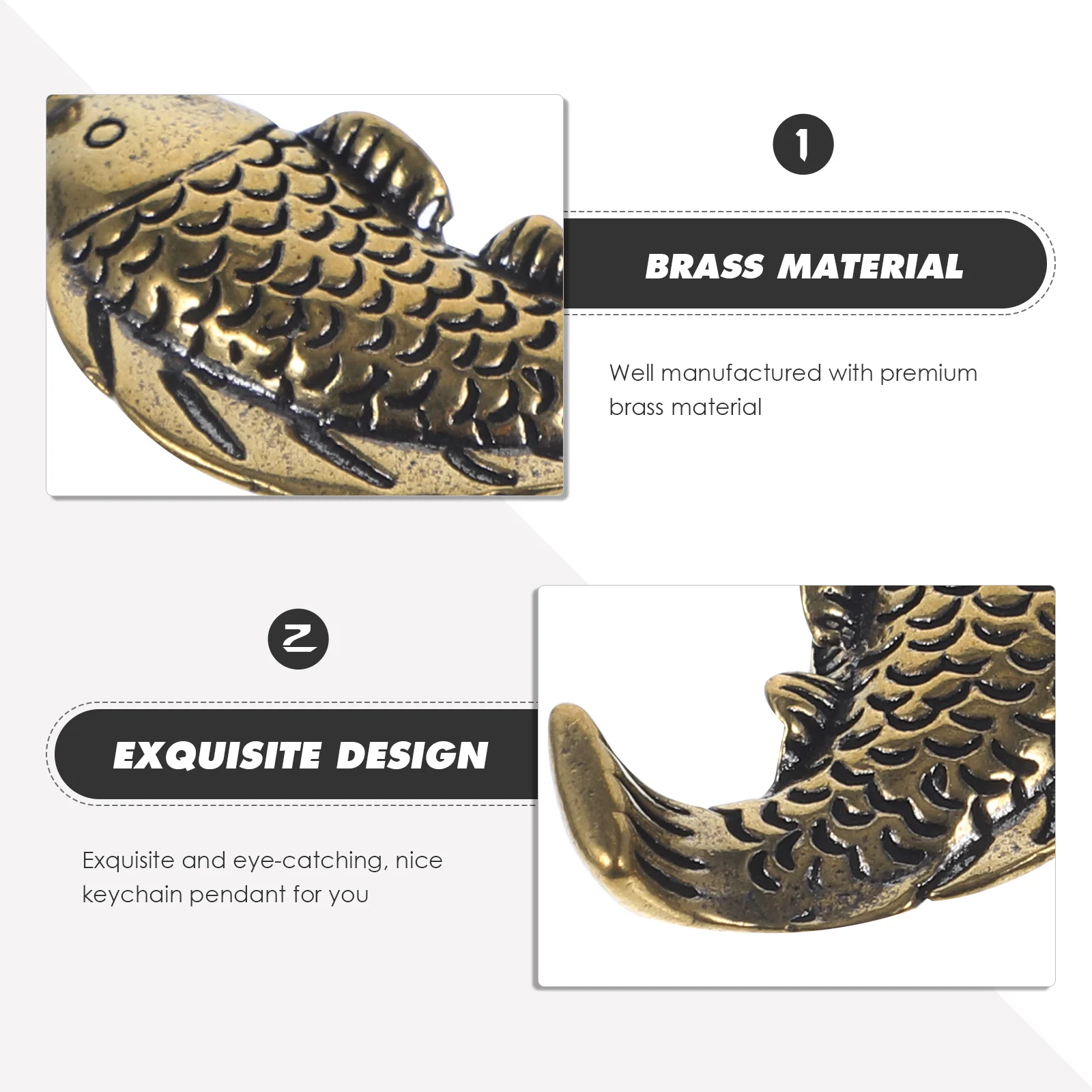 2 Pcs Brass Carp Keychain Decorative Pendant Creative Key Ring Charm Beautiful Details Exquisite Design Delicate Keychains