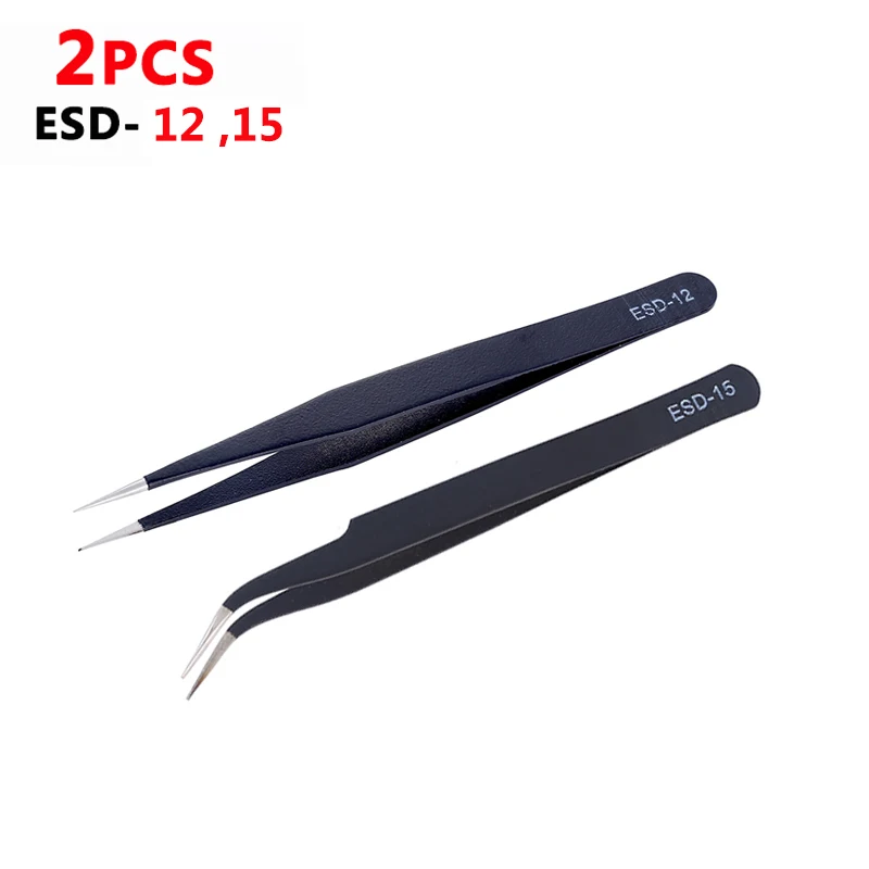 Precision Tweezers Set ESD Anti-Static Stainless Steel Tweezers Repair Tools for Electronics Repair Soldering Craft