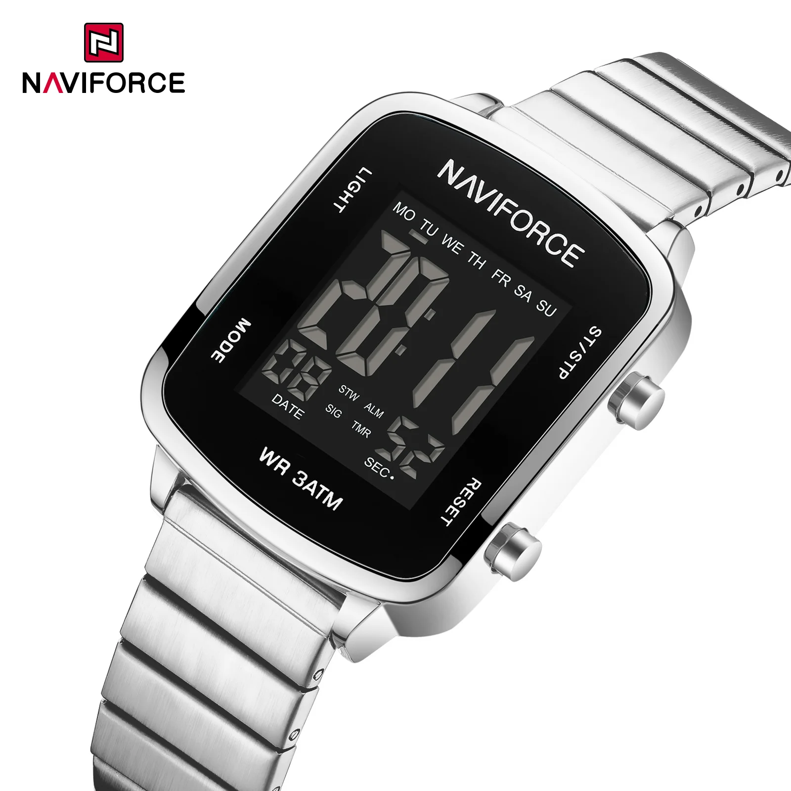 

NAVIFORCE NF5058 Элегантные женские электронные часы с календарем Водонепроницаемый стальной ремешок Повседневные цифровые часы для женщин