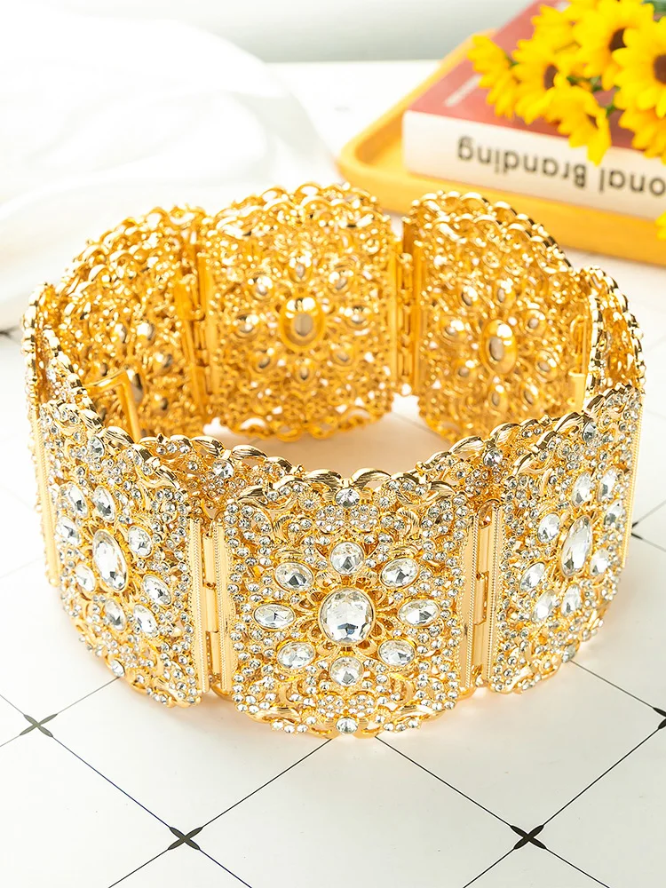 

Middle Eastern Ethnic - Style Crystal - Encrusted Waist Belt: Filigree Design, Ideal For Wedding & Traditional Celebrations