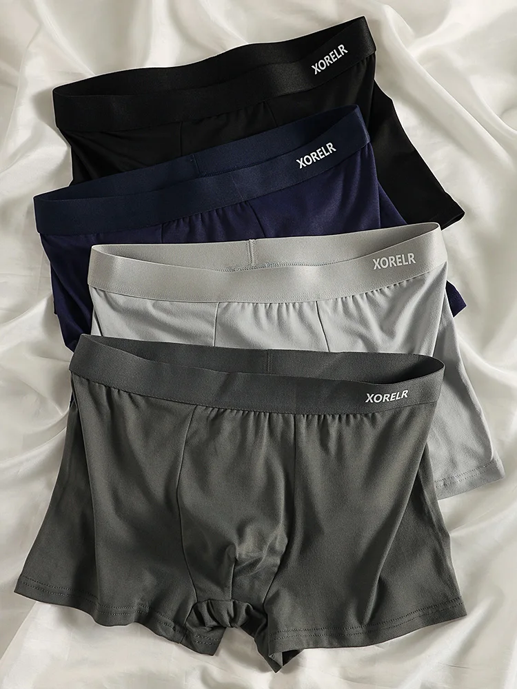 

Комплект из 4 мужских боксеров из молочного шелка — пояс «XORELR», однотонные цвета, мягкие и гладкие