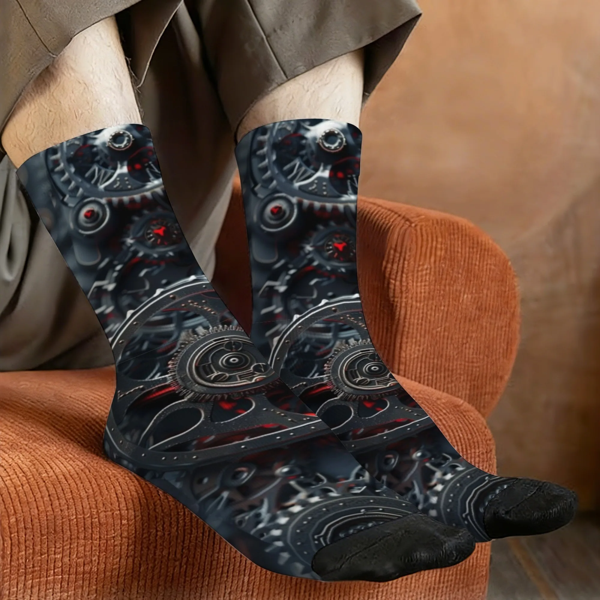 Steampunk Gear Socks Soft No-pilling Comfortable Skin-friendly Mens Socks Outdoor Sports Fitness Retro Fashion Compression Socks