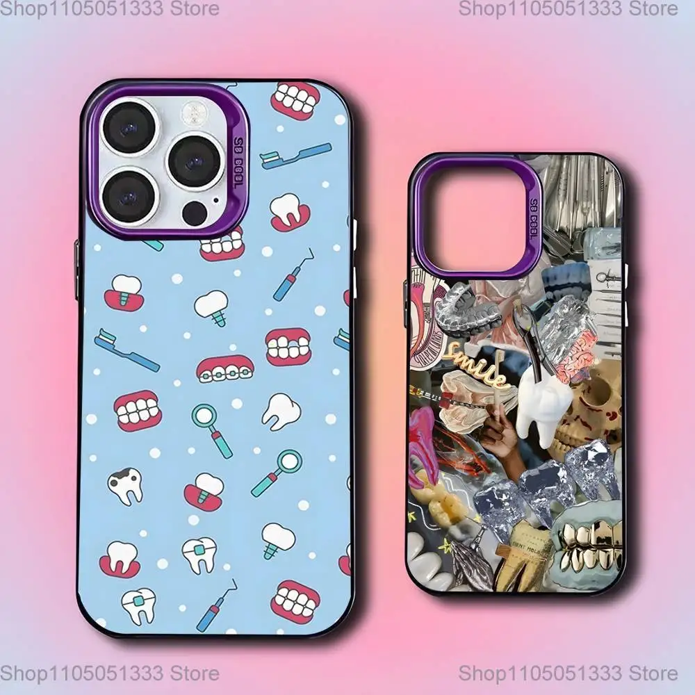 

Dentist Teeth Tooth Collage Phone Case For iPhone 16,15,14,13,12,11,Mini,Pro,E,SE4,XS,MAX Purple Candy Matte Cover