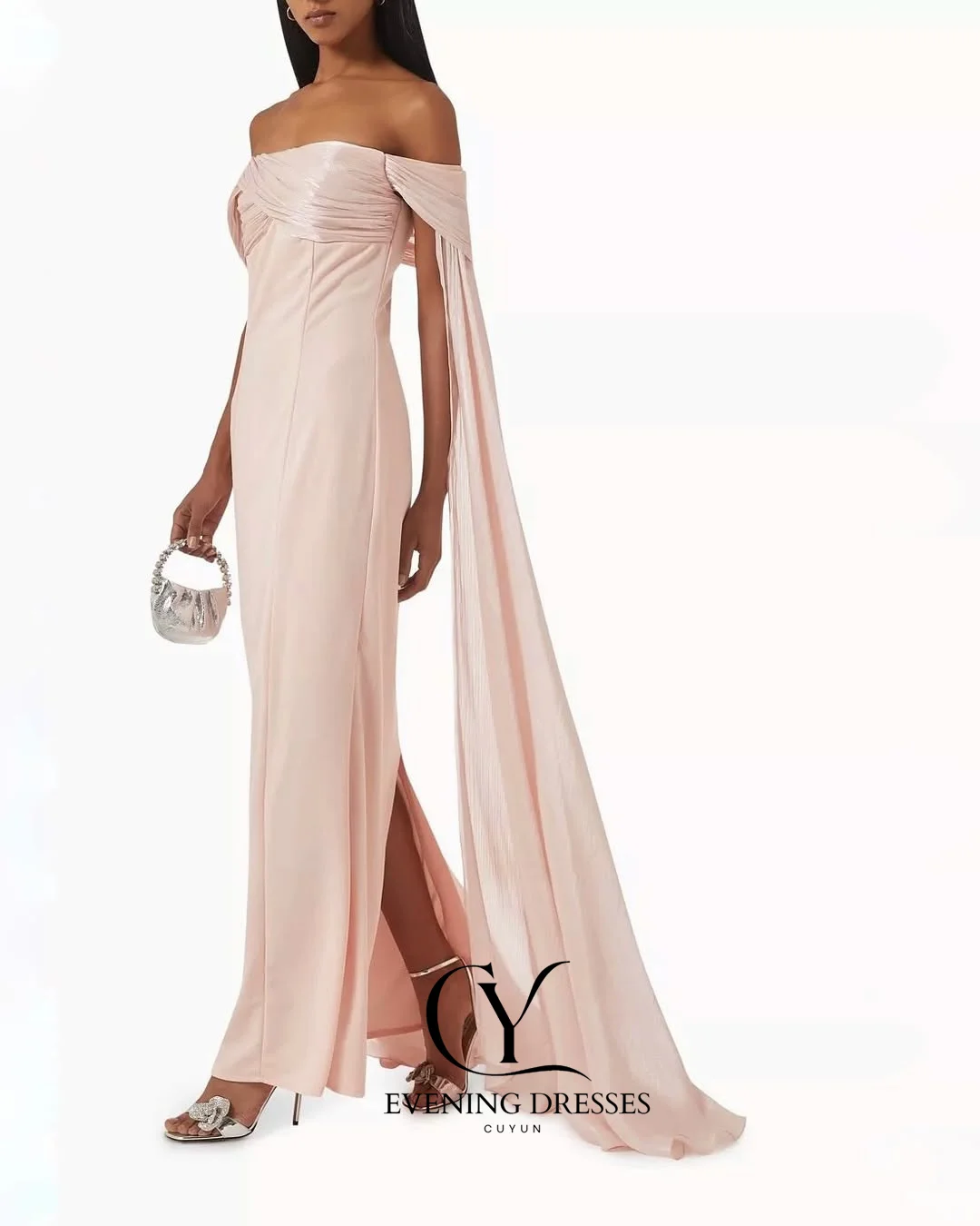 CUYUN-vestidos de noche con mangas tipo capa y cuello barco, vestido de fiesta elegante de línea A saudita para mujer, vestido de graduación personalizado para ocasiones especiales