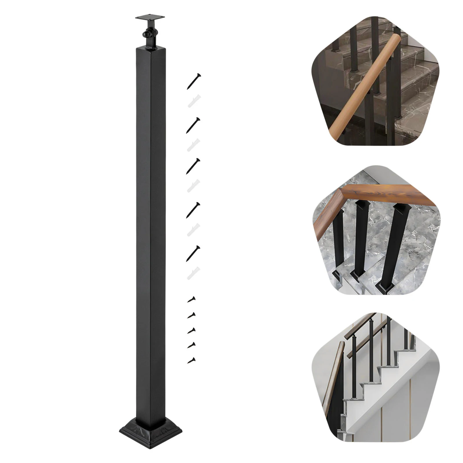 90cm Modern Black Iron Stair Balusters - Rectangular Posts, 180℃ Baking Paint, 270° Rotation, 220.5 lbs Load Bearing