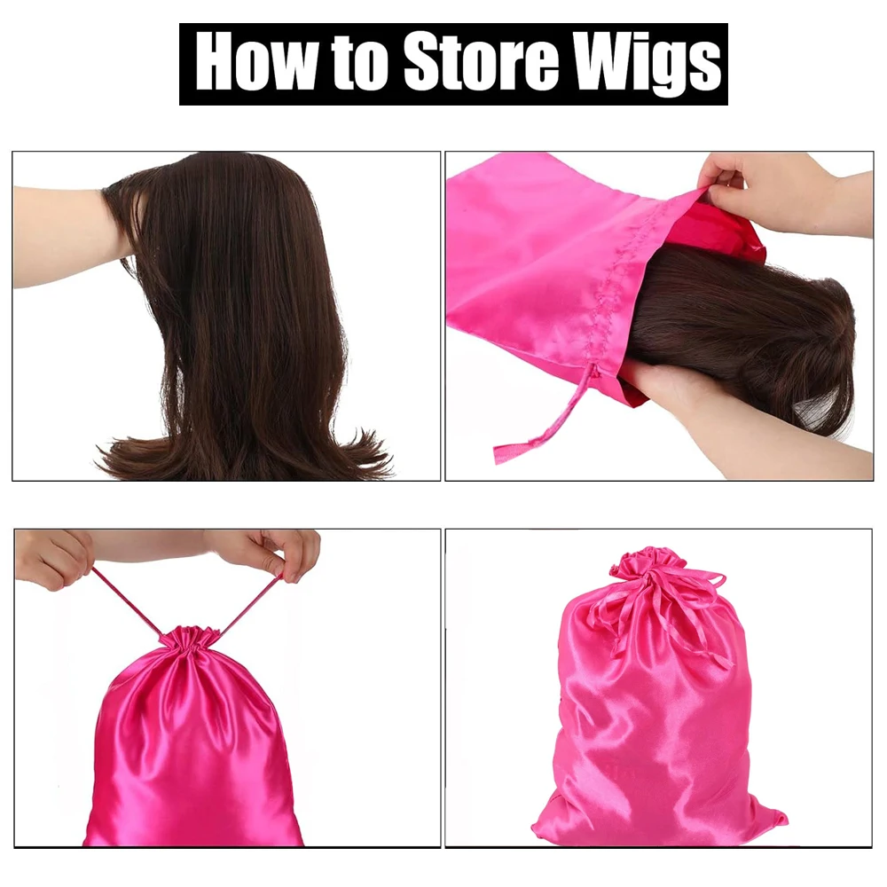 Hair Bags For Bundles Packaging Satin Wig Bags 25*35Cm Big Size Satin Silk Hair Packaging Bag With Drawstring