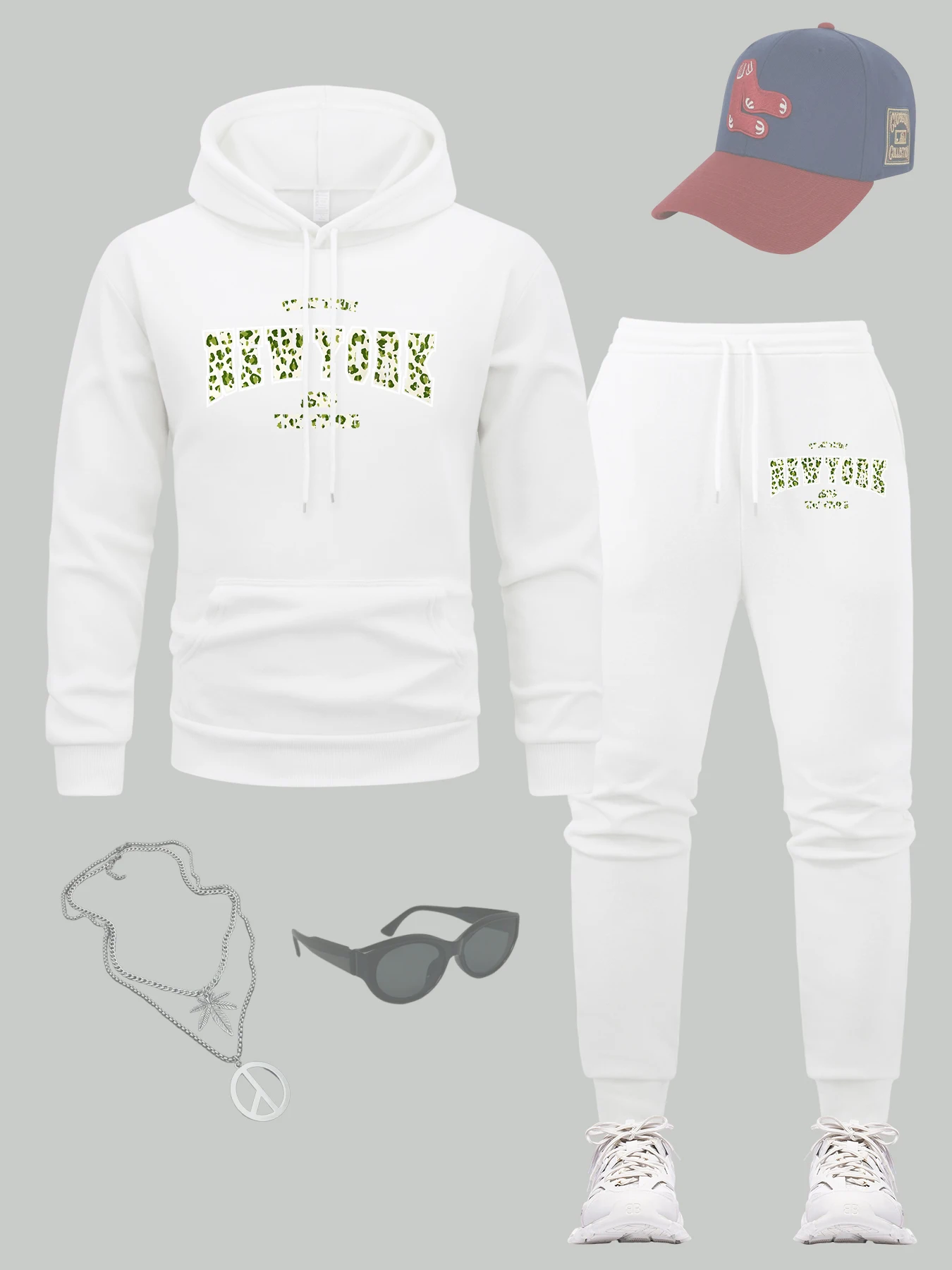 

New York The Young Design Hoodie Set Men Casual Fleece Pullover Hip Hop Drawstring Man Clothing Autumn Warm Sweatpants Sets
