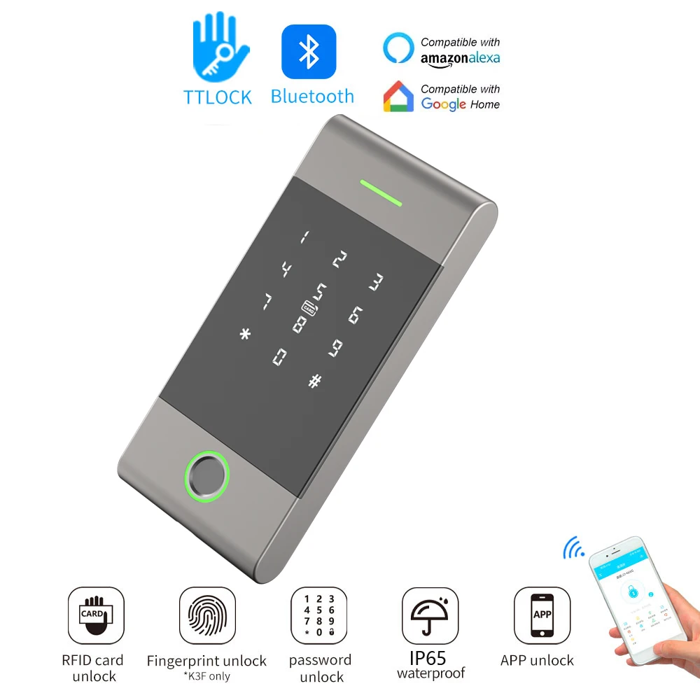 TTLock App Bluetooth Standalone Access Control Keypad Fingerprint Metal Keyboard Waterproof Outdoor FNC RFID IC Card Reader MJ01