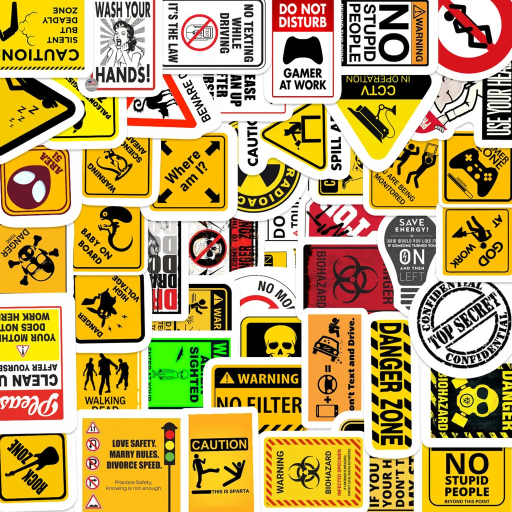 50PCS Creative Warning Sign Stickers - Graffiti Style, Waterproof for Phone Case & Notebook Decor LanLanStickersWorld Store