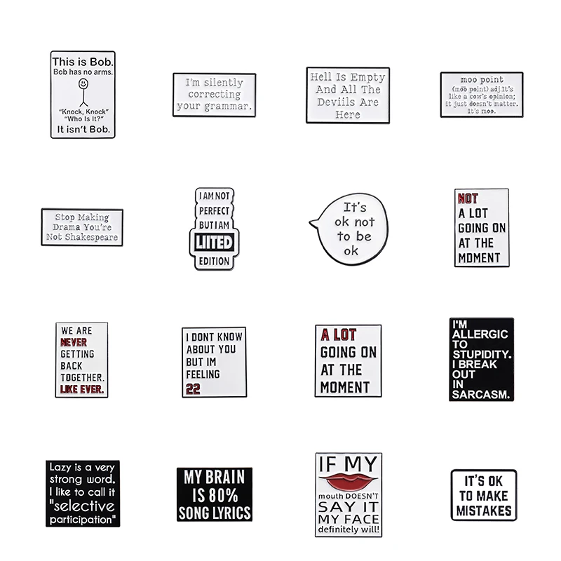 Cute Punk Quote Enamel Brooch Collection Humorous Satire Pins Clothes Backpack Lapel Badges Jewelry Accessories Holiday Gifts