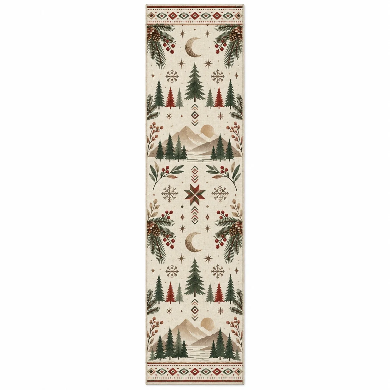 Winter Christmas Table Runner Pine Tree Snowflake Mountain Pattern Long Tablecloth Holiday Dining Room Kitchen Decoration