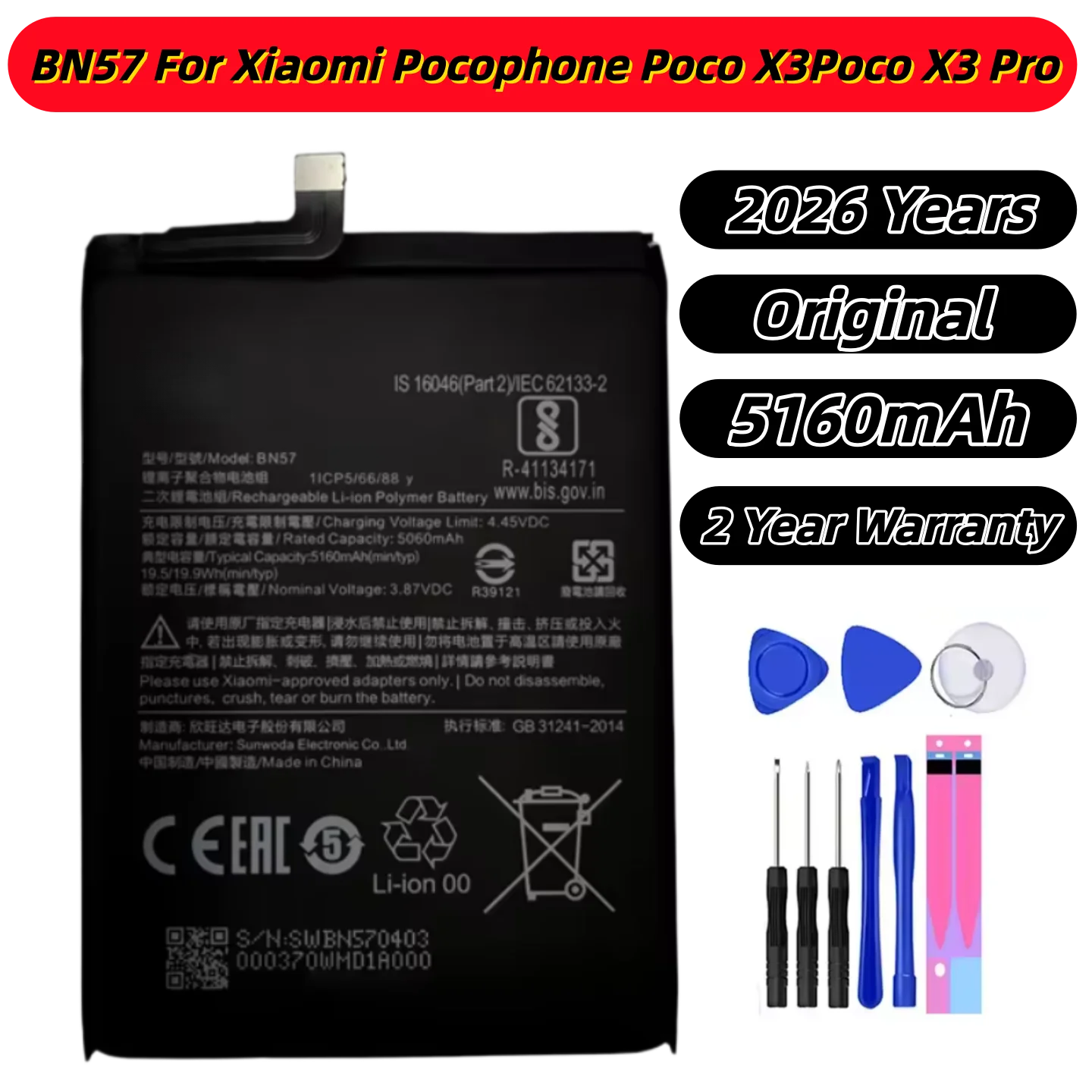 

100% Original For Xiao mi BN61 BN57 6000mAh Phone Battery For Xiaomi Pocophone X3 NFC Poco X3 Pro Replacement Batteries