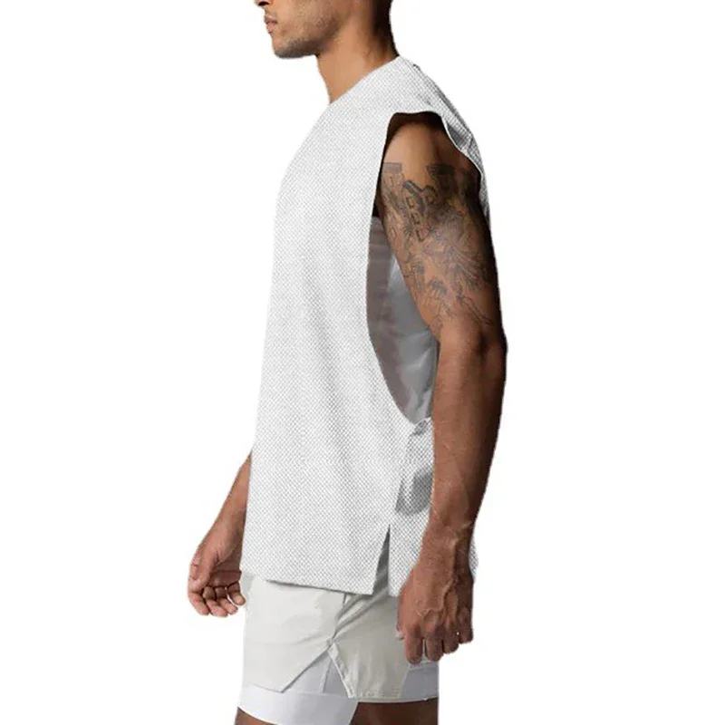 Open Side Mesh Gym Tank Top Mens Workout Sleeveless Sportswear Shirt Muscle Stringer Clothing Bodybuilding Singlets Fitness Vest
