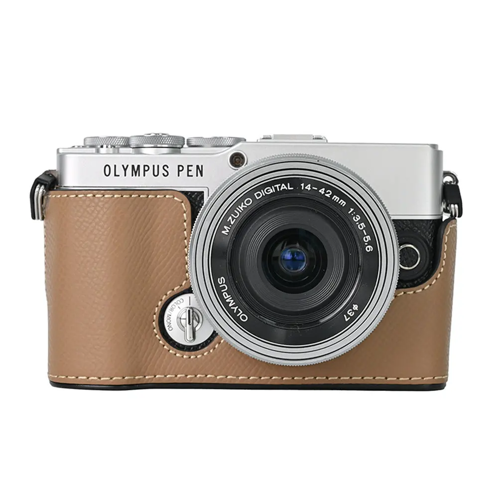 Aluminum Metal Genuine Leather Camera Half Body Case For Olympus PEN E-P7 EP7 Battery Opening Bottom Cover