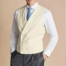 Men Vest Luxury Ivory White Shawl Collar Double Breasted Sleeveless Suit Vests  For Man Gift Business Party Male Top Waistcoat