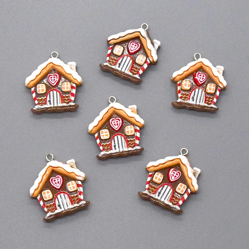 10pcs Christmas Snow House Resin Charms Kawaii Cartoon Pendant For Earring DIY Jewelry Make