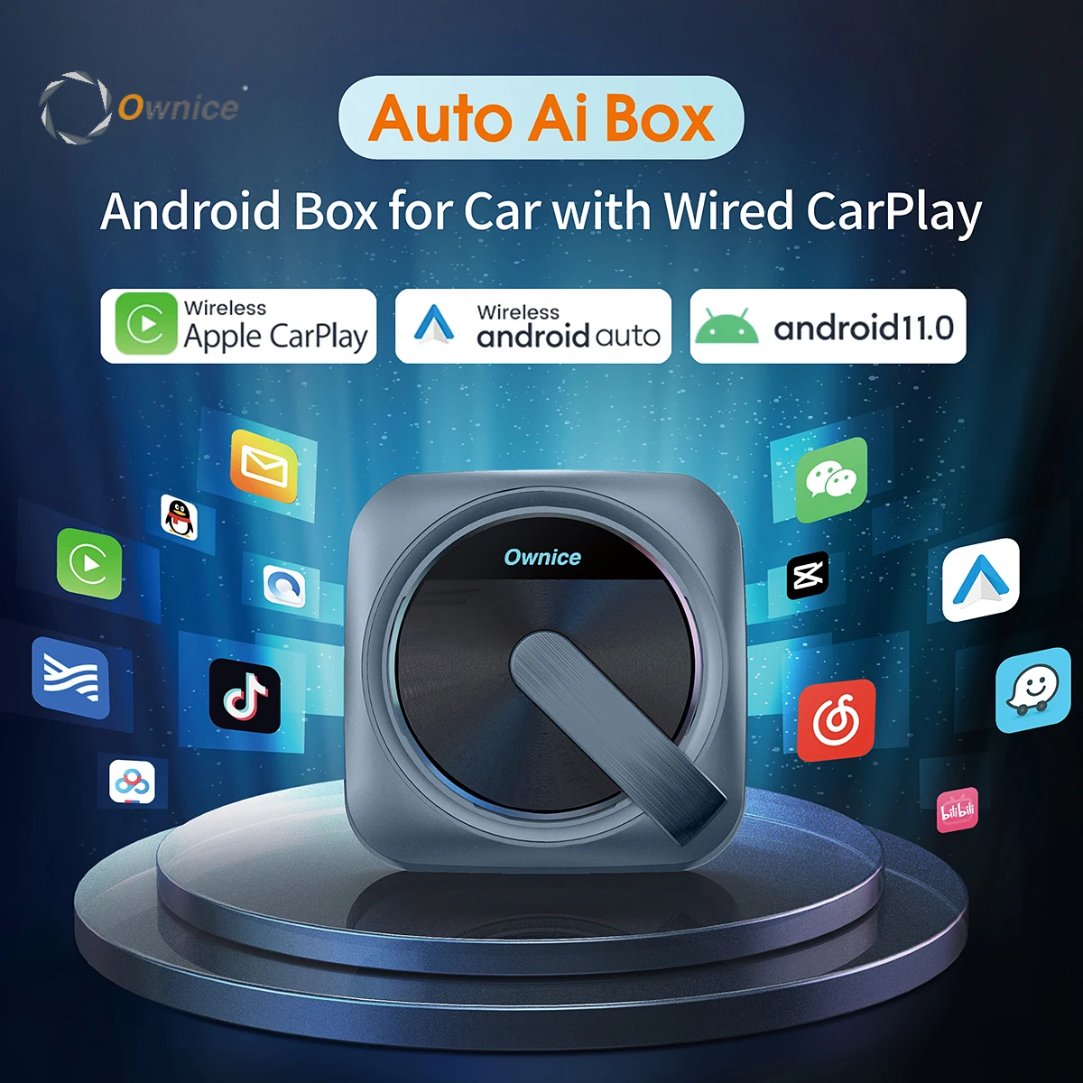 

Ownice A0 Wired to Wireless CarPlay Adapter Android Auto Ai TV Box for YouTube Netflix Spotify ipTV for Toyota Mazda Ford Kia VW