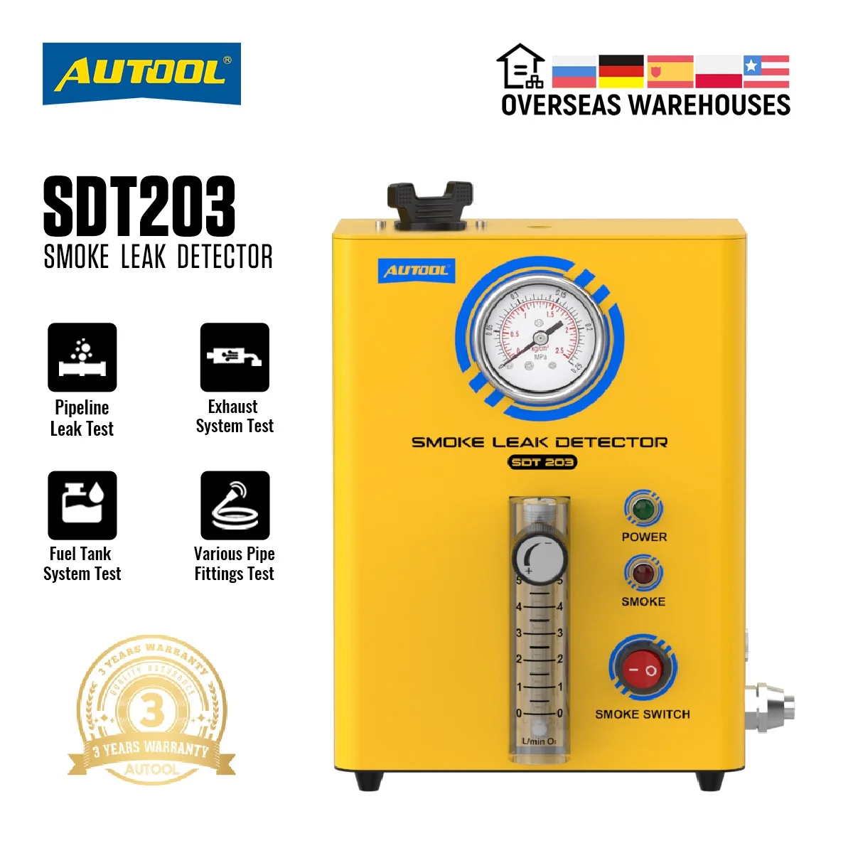 AUTOOL Smoke Machine Leak Detector EVAP System SDT203 Pipe Leak Locator Automotive Diagnostic Smog Gas Leakage Analyzer Detector