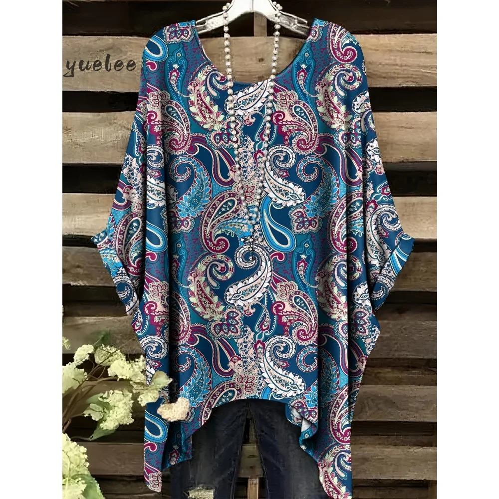 Woman Clothes Bohemian Floral Tunic Plus Size Women's Bohemian Floral Print Tunic T-Shirt Short Sleeve O-Neck Casual Clothings