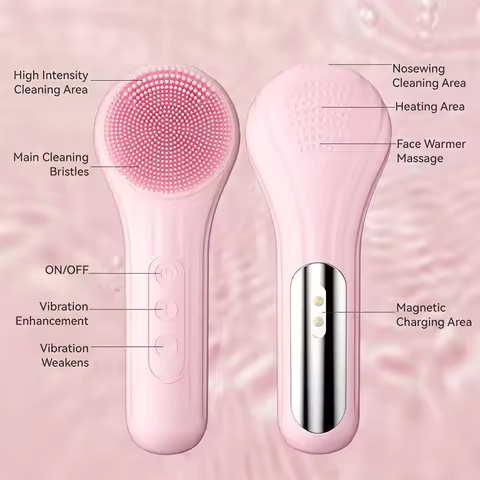 Sonic Facial Cleansing Brush Vibration Scrubber Hot Compress Massage Exfoliating Electric Face Scrubber Facial Cleaning Tools