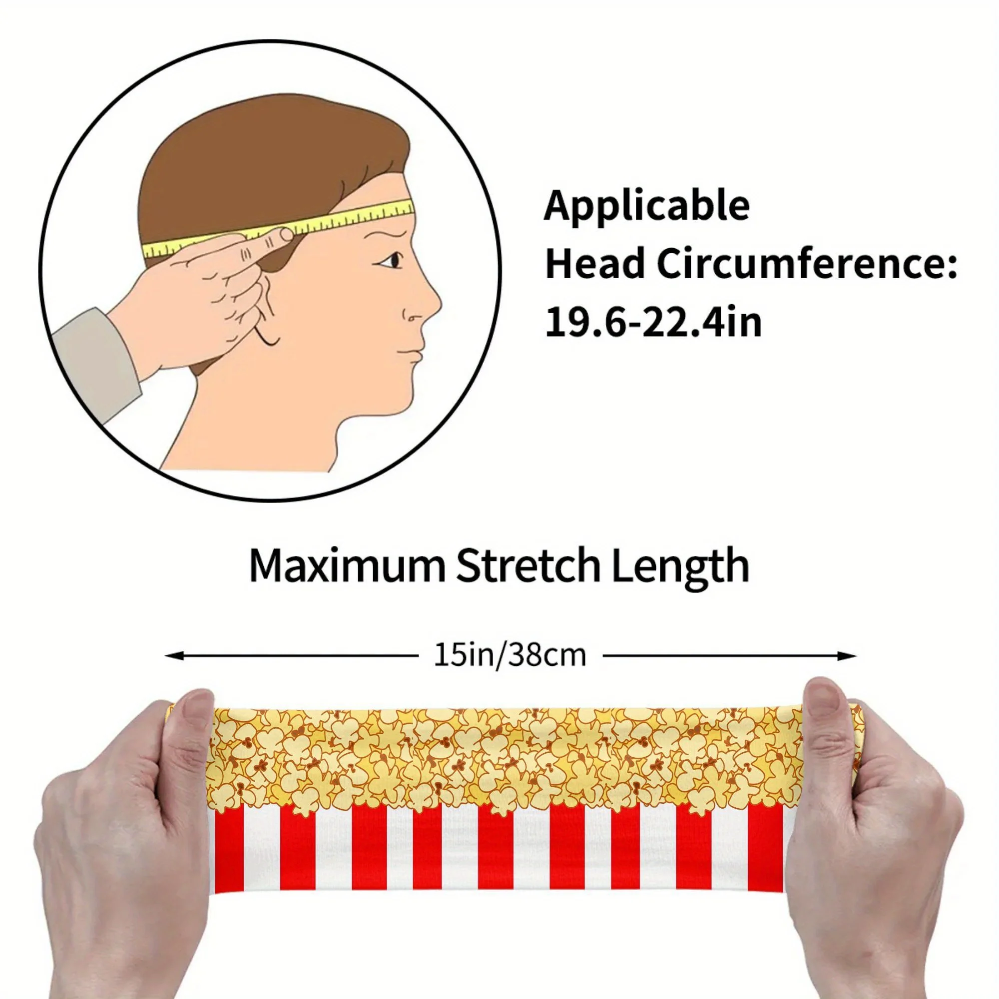Fun Popcorn Print Headband Sweat Absorbent Sports Hairband for Running Yoga Fitness Elastic Non-slip Food Themed Unisex view 2
