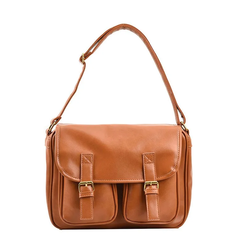 New Trend Street Shoulder Bag Youth Japanese Korean Vintage Leather Small Square Bag Casual Cross Straddle Bag Riding Shoulder