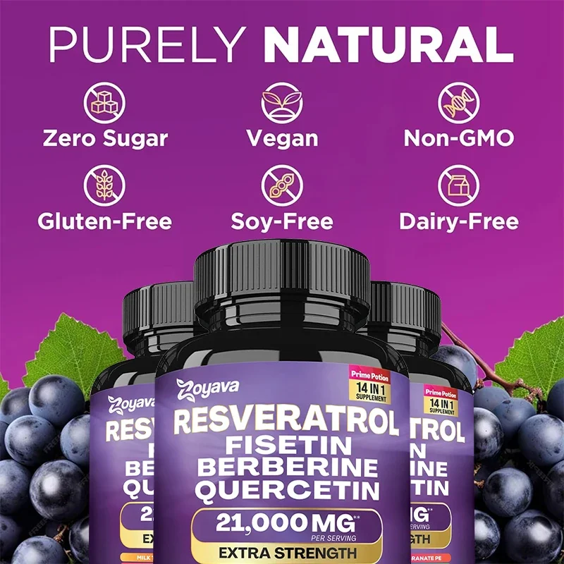 Resveratrol, Fisetin, Berberine, Quercetin Capsule Supplement, Skin, Immunity, Antioxidant, Promote Overall Health & Metabolism