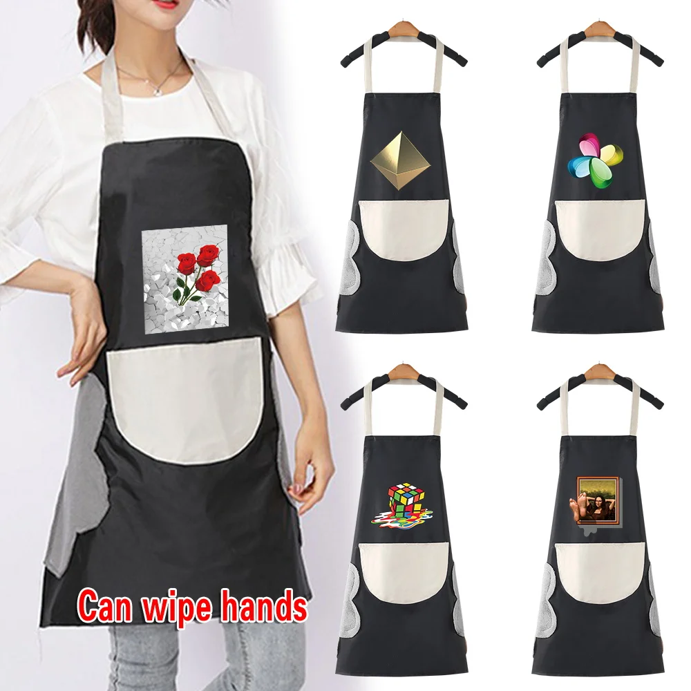 Hand-wiping Kitchen Household Cooking Apron Oil-proof Waterproof Men Women Waist Fashion Coffee Overalls Apron 3D Pattern