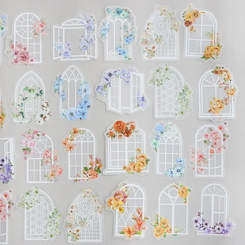 20Pieces Sticker Frame Romance climbs on the windowsill Flower Arts Handbook Stickers bag Supplies Scrapbooking cut 129*91mm