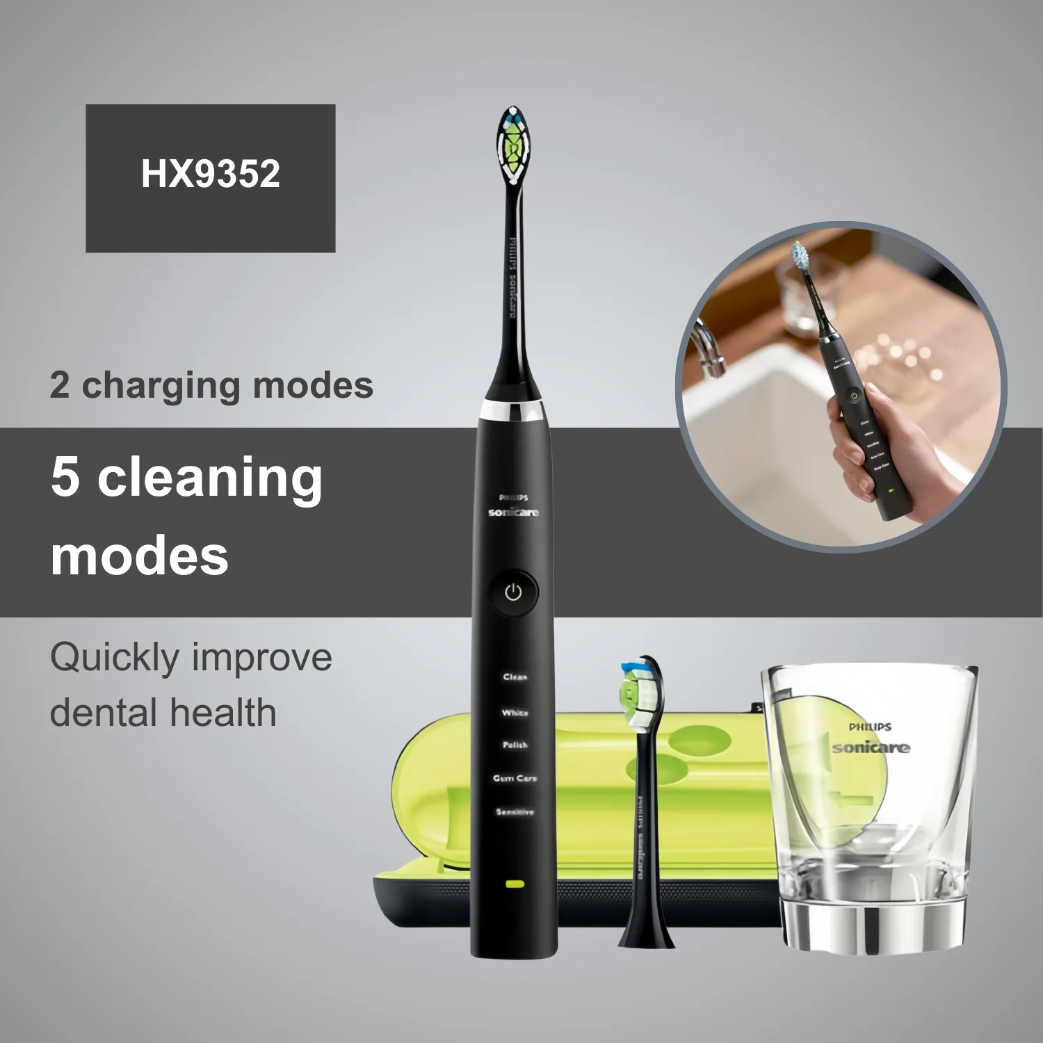 

Philips Electric Toothbrush Sonicare DiamondClean HX9352, 2 Brush Heads