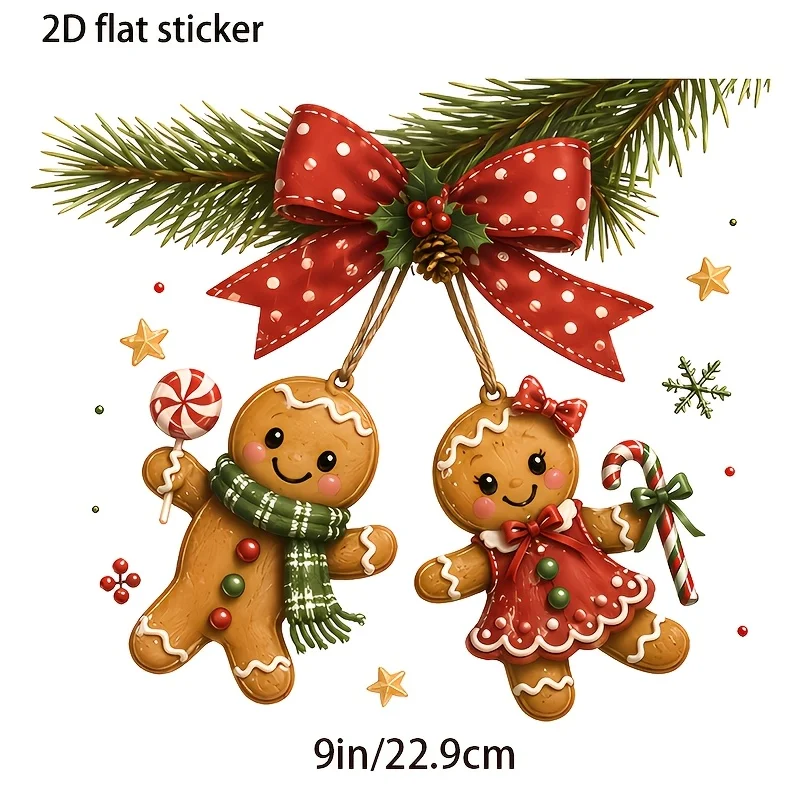 1pc 2D Flat Couple Gingerbread Man Christmas Vinyl Sticker, Decor for Motorcycle Window Wall Fridge Home Shop, Holiday Gift