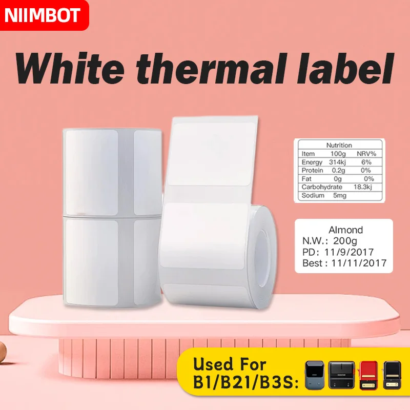 Niimbot-rollo de papel de impresora B21, B1, B3S, papel de impresión de pegatinas blancas, rollos de etiquetas adhesivas a prueba de agua y aceite a prueba de roturas